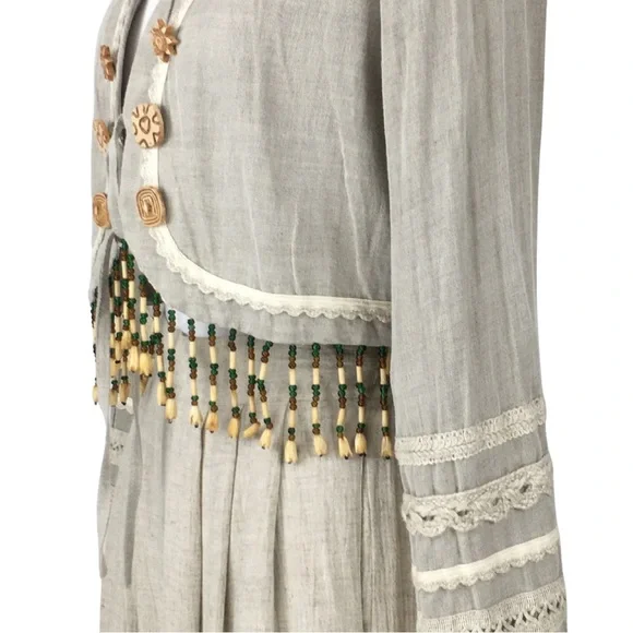 Vintage Sue Wong Linen 2 Piece Suit Jacket Gauchos Linen Wooden Beads size Small - Picture 4 of 16